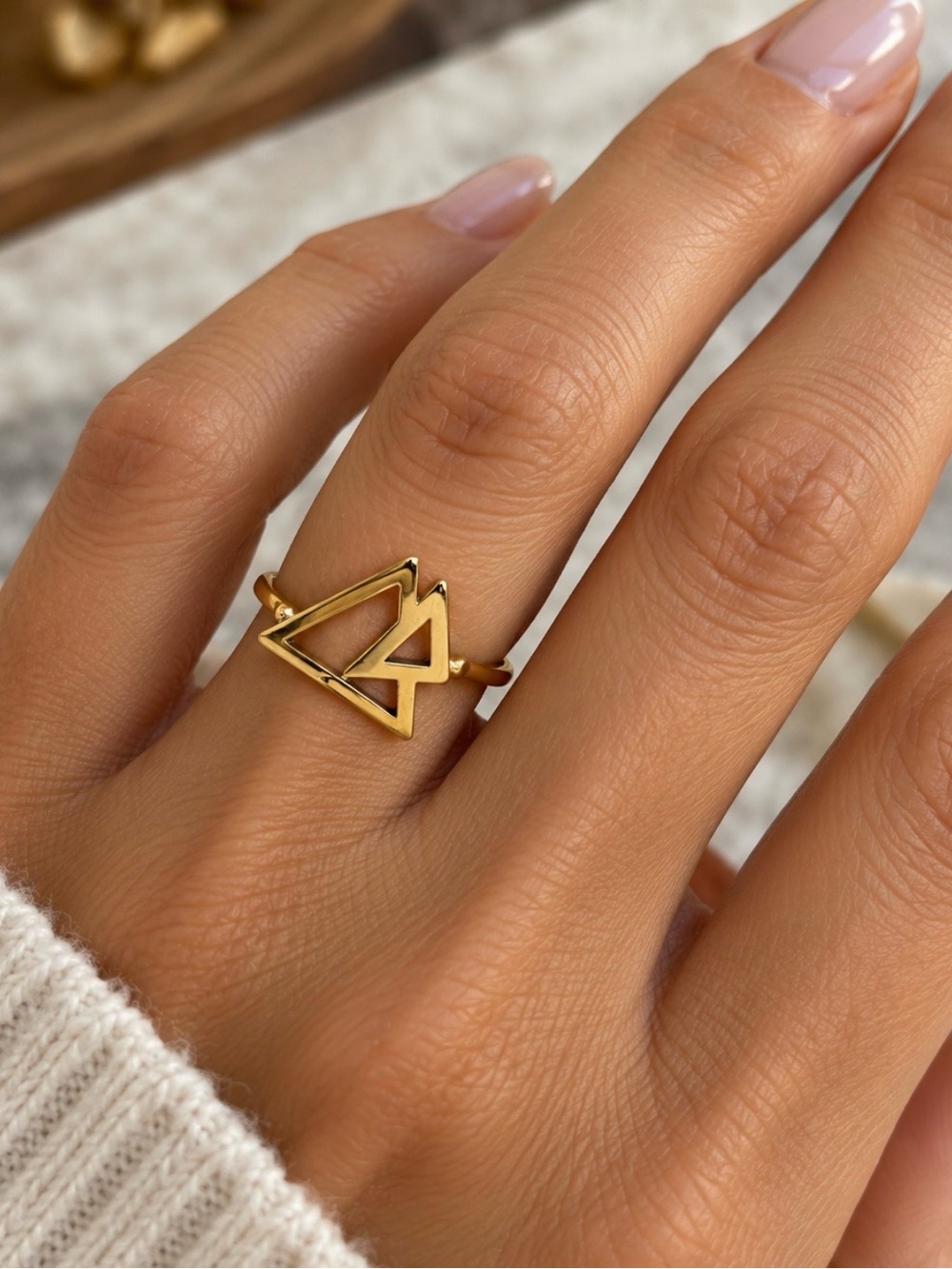 Gold Open Triangle Ring - Modern Women's Geometric Band